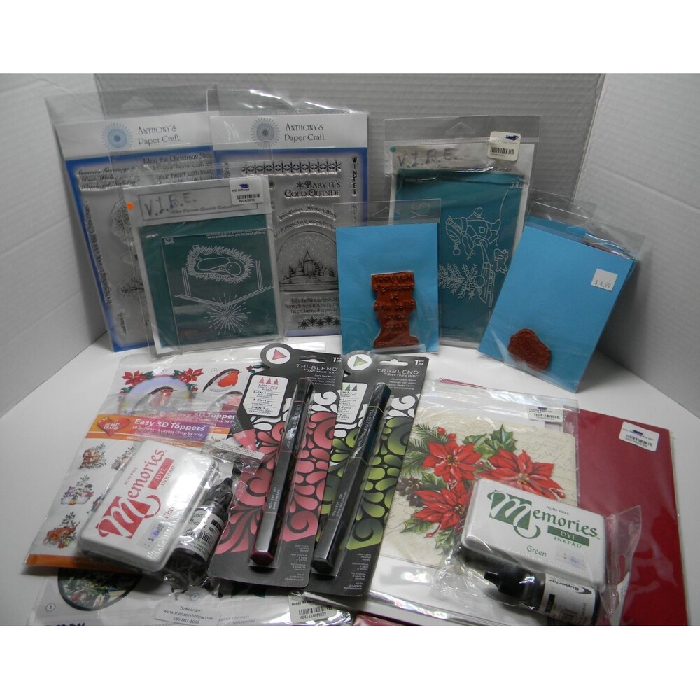 Huge Lot of Paper Crafts Christmas Stamps Decopague Stickers Tri Blend All NIP